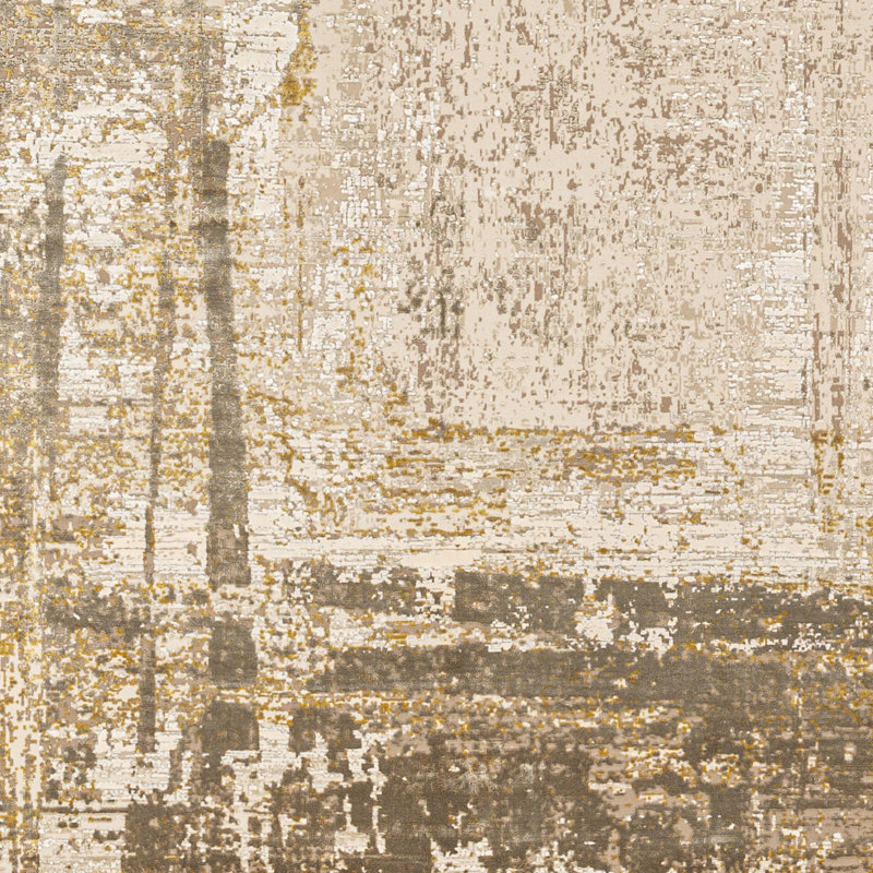 Tapis gris / beige à motif abstrait tissé à la machine Hilma, Rectangle 7 pi 6 po x 11 pi 2 po