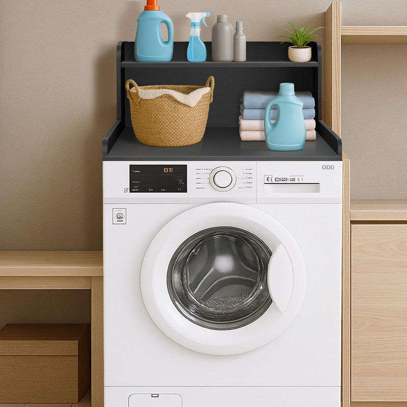 Comptoir de laveuse-sécheuse avec tablette, comptoir de buanderie à 2 niveaux pour laveuse et sécheuse simples, plateau de laveuse-sécheuse à noyau en bois Soild pour l'organisation de la salle de lavage