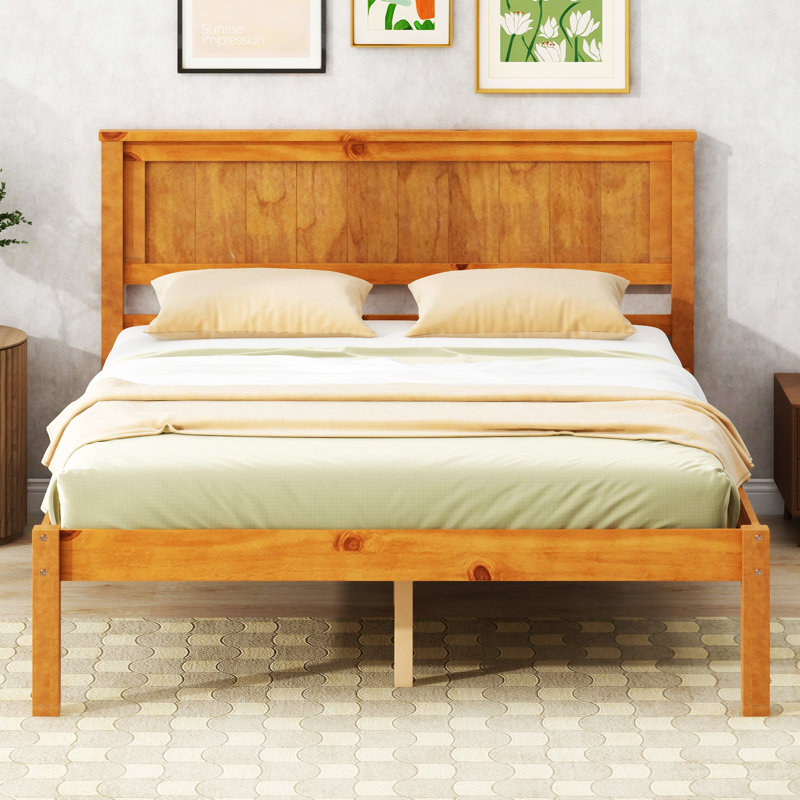 Base de lit plateforme avec tête de lit Beckville, Complète, Chêne