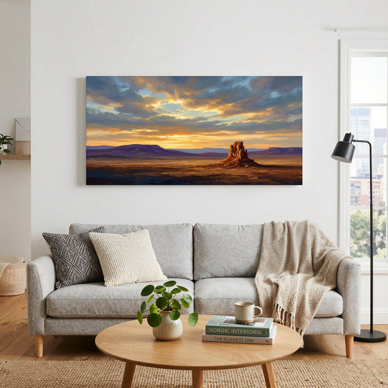 «Red Rock Formation In Golden Desert», art mural sur toile, L 32 po x H 16 po