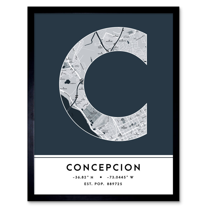 Concepcion City Map Concepcion Navy 1 Piece Single Picture Frame Wall Art, Navy