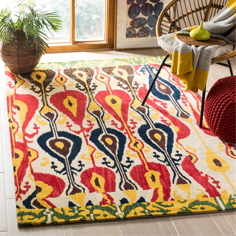 Kline Ikat Hand Tufted Wool Ikat Rug, Rectangle 5' x 8'