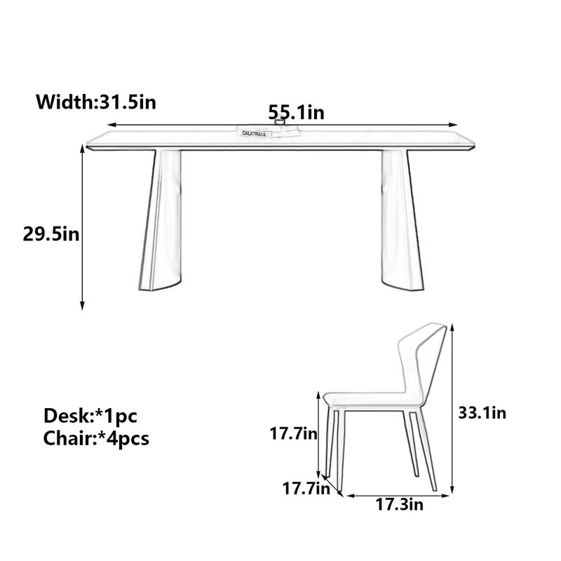 Table de salle à manger Luxury, 5 Pieces: Table, 4 Chairs, 29.5"H x 55.1"L  x 31.5"W