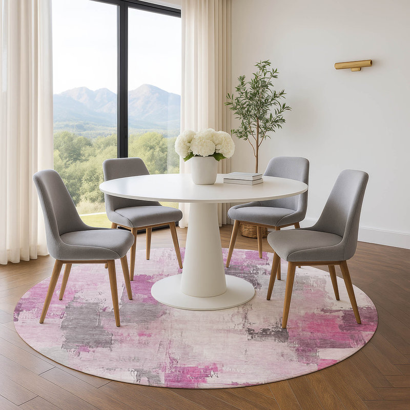 Tapis abstrait lavable à la machine Premium Premium Pinkston, Rond 8 pi