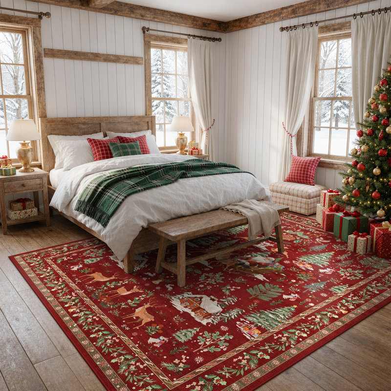 Renne de Noël Laurica lavable en traîneau, Rectangulaire 8 pi x 10 pi