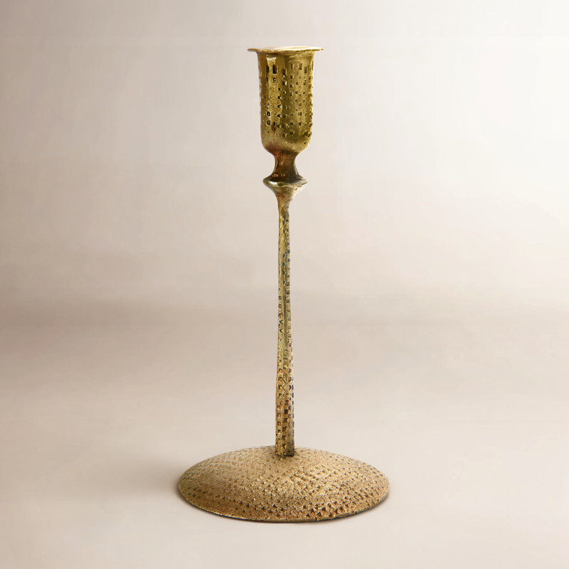 Hand-Forged Hammered Metal Taper Holder, Gold