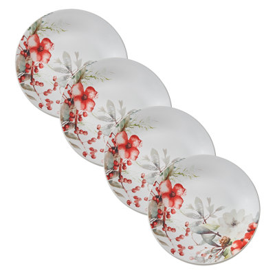  Ensemble de 4 assiettes à salade rouge First Snow