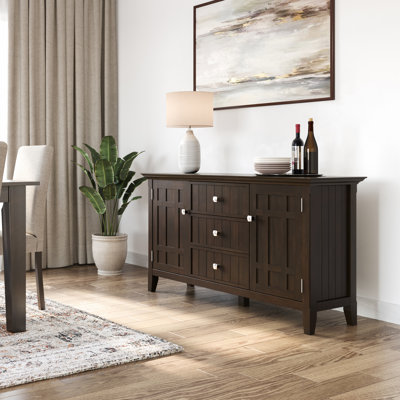 Bedford 54"W Solid Wood Sideboard Buffet with 3 Drawers and 2 Cabinets by Simpli Home