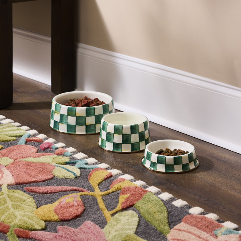 Emerald Check Medium Pet Dish