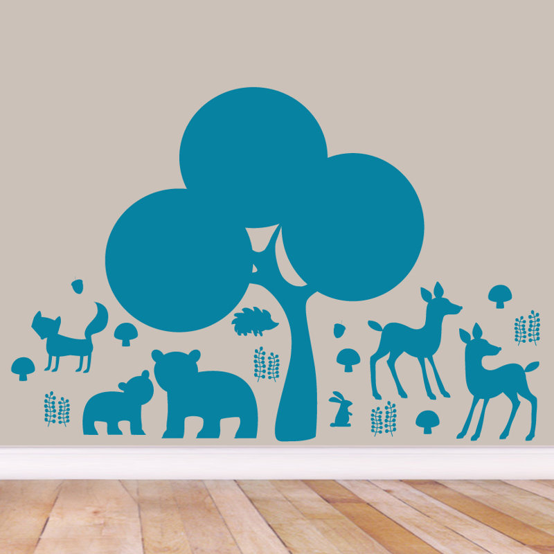 Décalcomanie murale forêt forestière, Bleu sarcelle