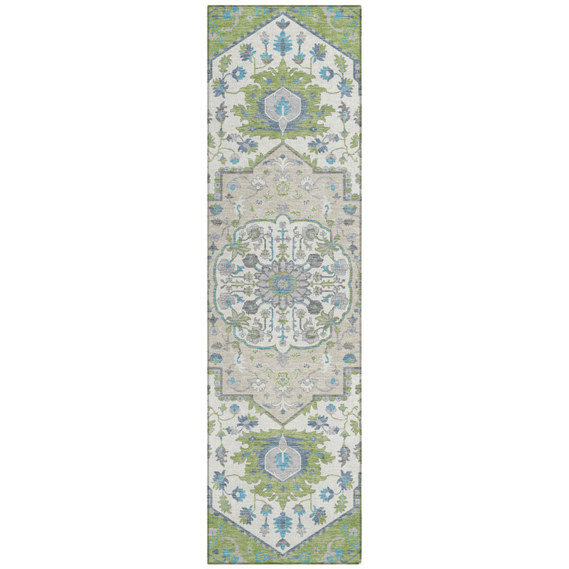 Lidia Green Washable Indoor-Outdoor Rug - , 2'3" x 7'6"
