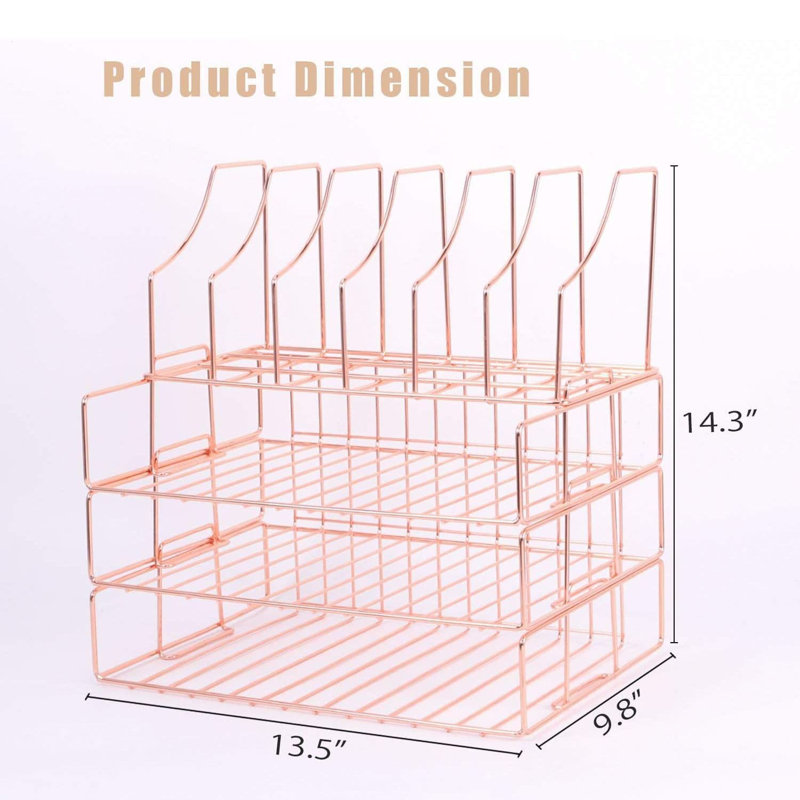 3-Tier Stackable File Tray with Magazine Holder