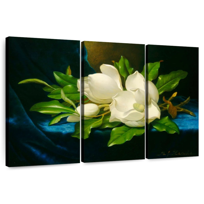Magnolias géants sur tissu de velours bleu Harnek, H 48 po x l 74 po