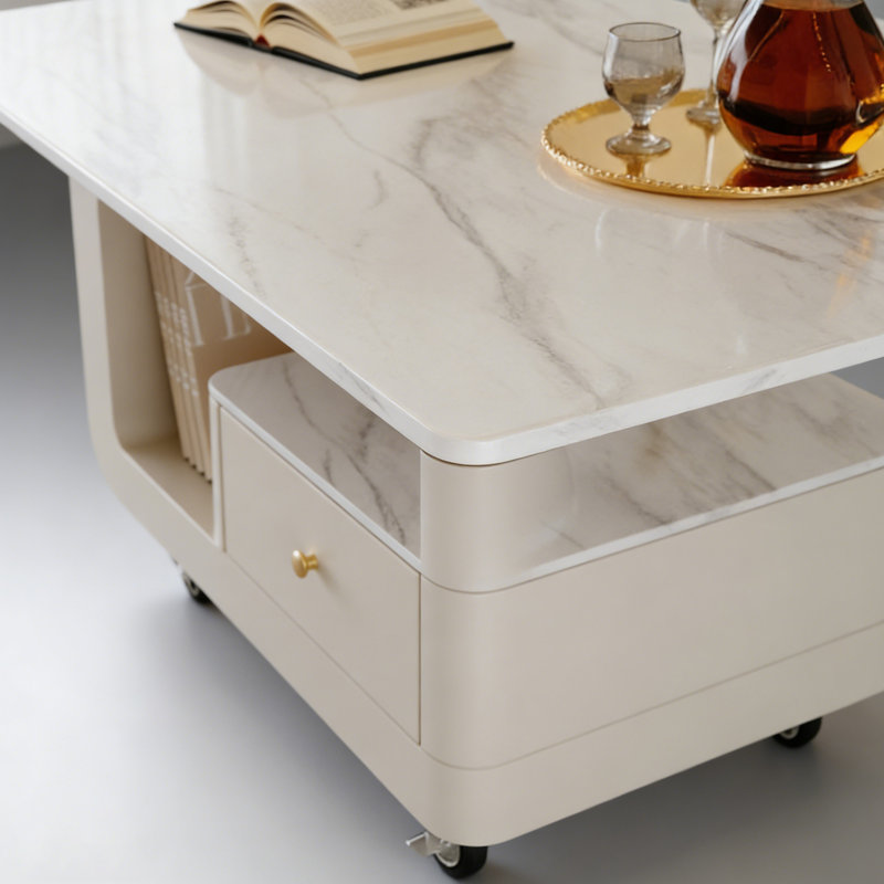 Table basse mobile avec rangement en ardoise, H 17,71 po x L 35,43 po x l 17,71 po, Blanc / gris clair, Blanc