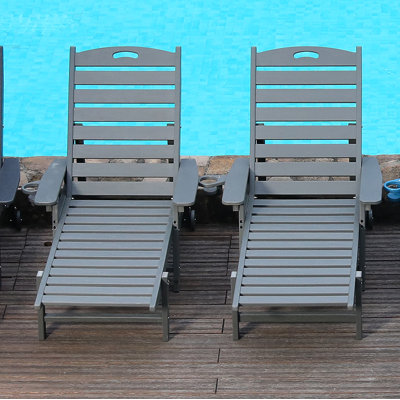 HDPE Chaise Lounge Chair Outdoor, Pool Lounge Chairs With 4-Position Adjustable Backrest, Supports Up To 400 LBS For Patio Poolside Deck Beach Backyard (Grey)