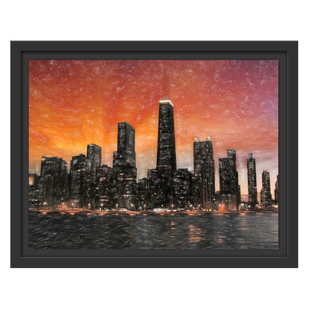 Gerahmtes Wandbild Chicago-Wolkenkratzer-Silhouette