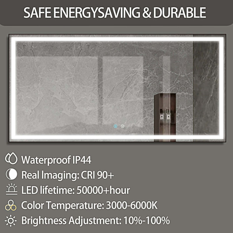 Miroir mural Jonaid, 35,5 po x 70,9 po, Or, Rectangle