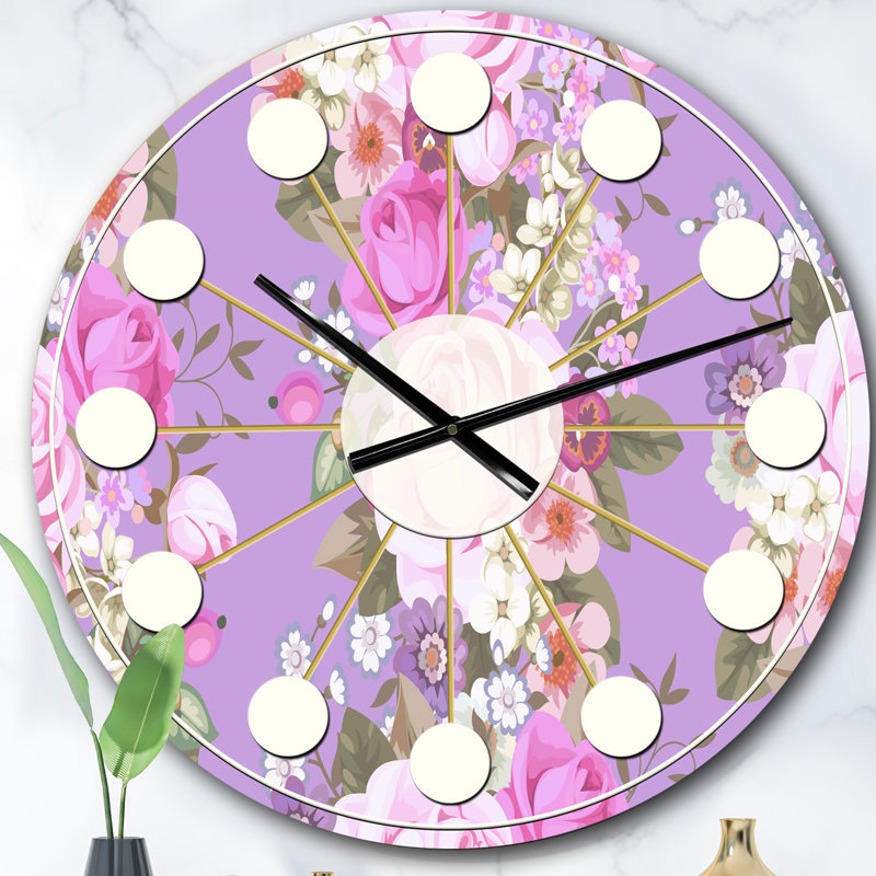avec motif de roses champêtres - horloge murale moderne Mid-Century, Surdimensionné