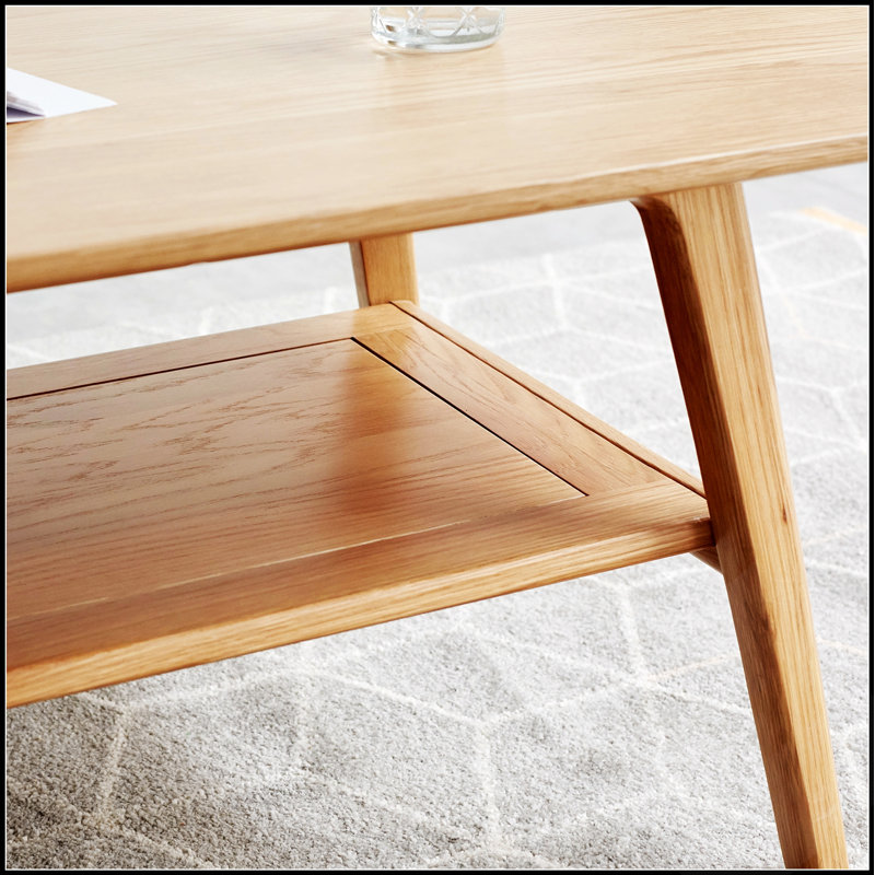 Table basse en bois massif avec tablette de rangement, facile à monter, chêne naturel, idéale pour le travail et les études à domicile, 80 x 50 x 44 cm