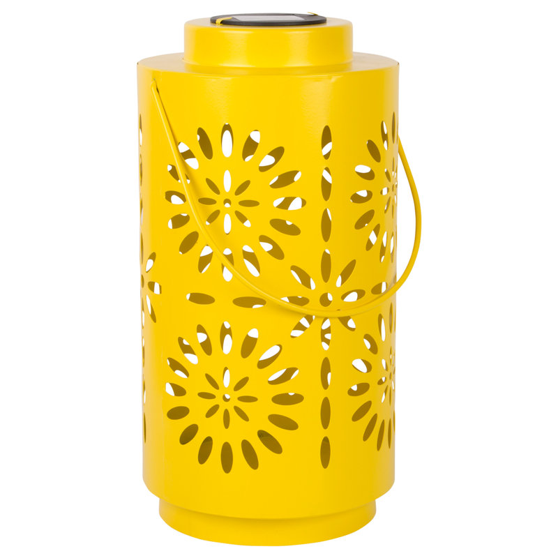 12"H Yellow Flower Solar Lantern, Yellow Flower