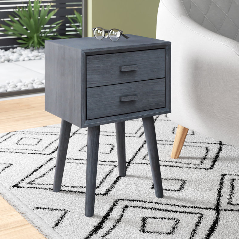 Table de chevet 2 tiroirs Basharat, Gris ardoise
