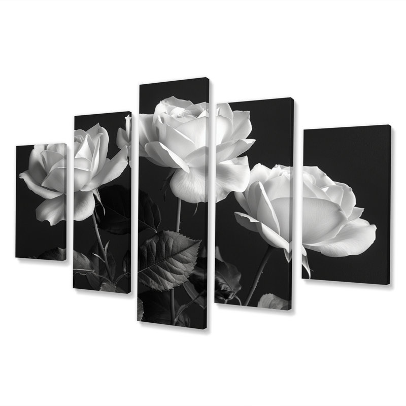 Monochromes noir et blanc roses Bloom III - ensemble de reproductions d'art murales roses