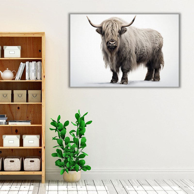 " Highland Cow On A White Background ", 20" H x 30" W