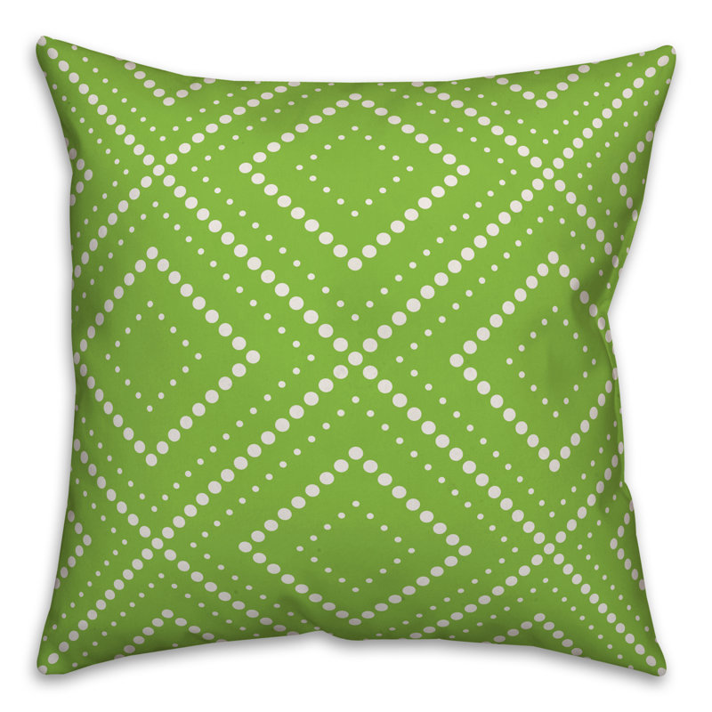  Coussin décoratif intérieur / extérieur Dots Diamonds, 16 po x 1 po, Pas de bourre, Blanc / vert perroquet
