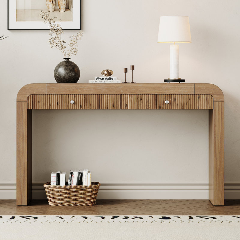 Raize Rustic Console Table With Fluted Drawer Front, Natural Wood