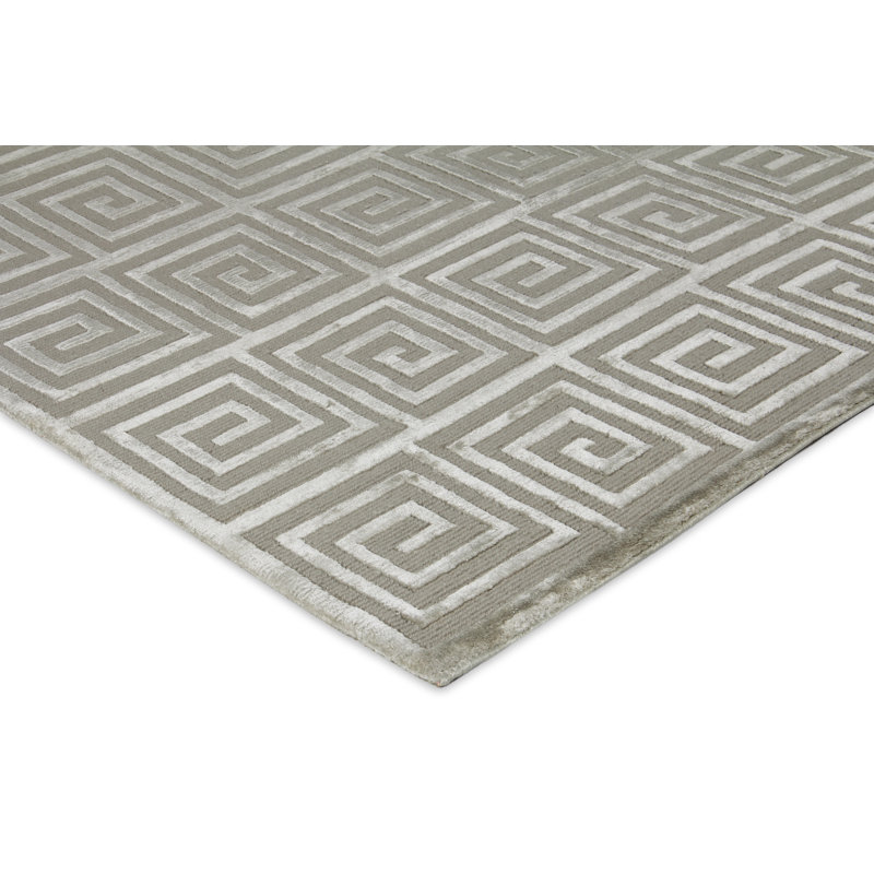 Greek Key Geometric Area Rug in Blue, Rectangle 9' x 12', Silver