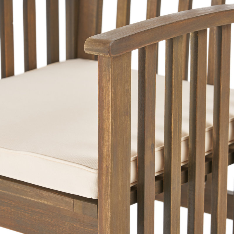Chaise de patio en acacia avec coussin, Structure grise / coussin crème