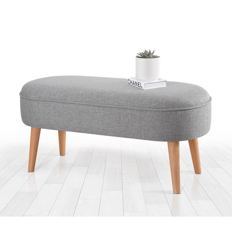 Élégant pouf avec pieds en bois, lin gris, 39,4 po x 18,5 po x 15,7 po | Revêtement 100% lin, éponge orthopédique de 2,4 pouces, parfait pour les décors bohémiens et scandinaves | Siège polyvalent et pièce décorative