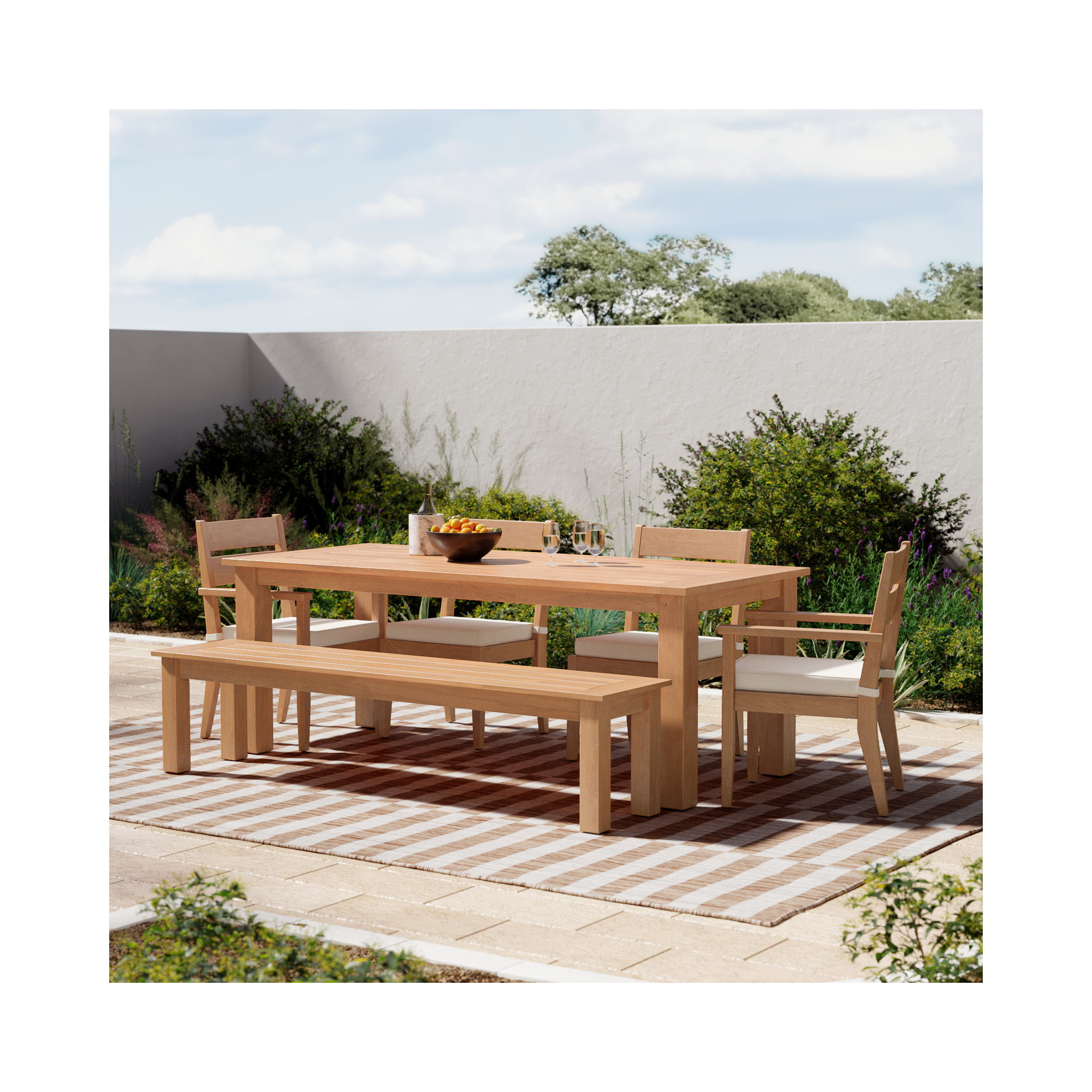 Magruder 6 - Person Rectangular Teak Outdoor Dining Set with Cushions