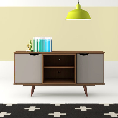 Hampton 53.54" Mid-Century Modern 4-Shelf TV Stand for TVs up to 46" in Off White and Maple Cream