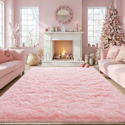 Grand tapis pour le salon, tapis moelleux à poils longs pour la chambre à coucher, tapis 9 x 12 po, tapis antidérapant de qualité supérieure, décoration de chambre rose, idéal pour les endroits très passants à l'intérieur