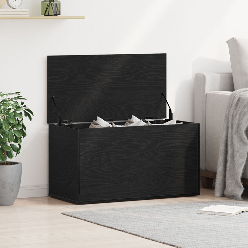 vidaXL Storage Box Black Oak 33.07 x 16.54 x 18.11 in Engineered Wood, Black, 18.1" H x 33.1" W x 16.5" D