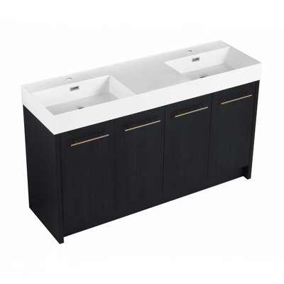 Meuble-lavabo autoportant 60 po avec lavabo double en résine