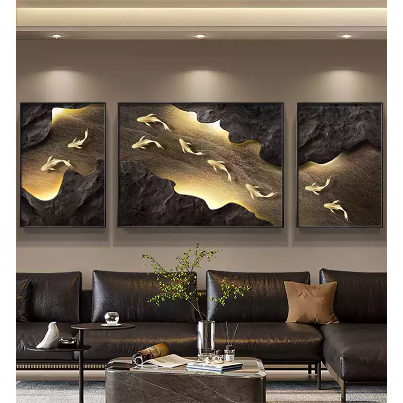 Décoration murale moderne à trois panneaux de luxe minimaliste, H 31,5 po x l 86,61 po x P 0,98 po