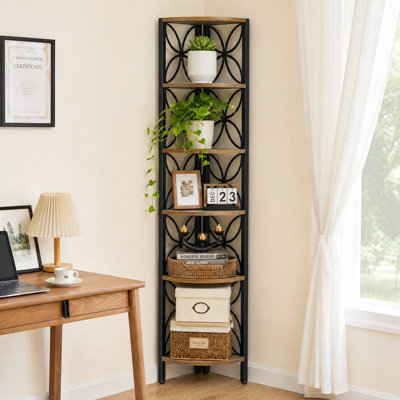 Étagère d'angle à 6 niveaux, style industriel rustique, 180 cm (70,9 po), marron