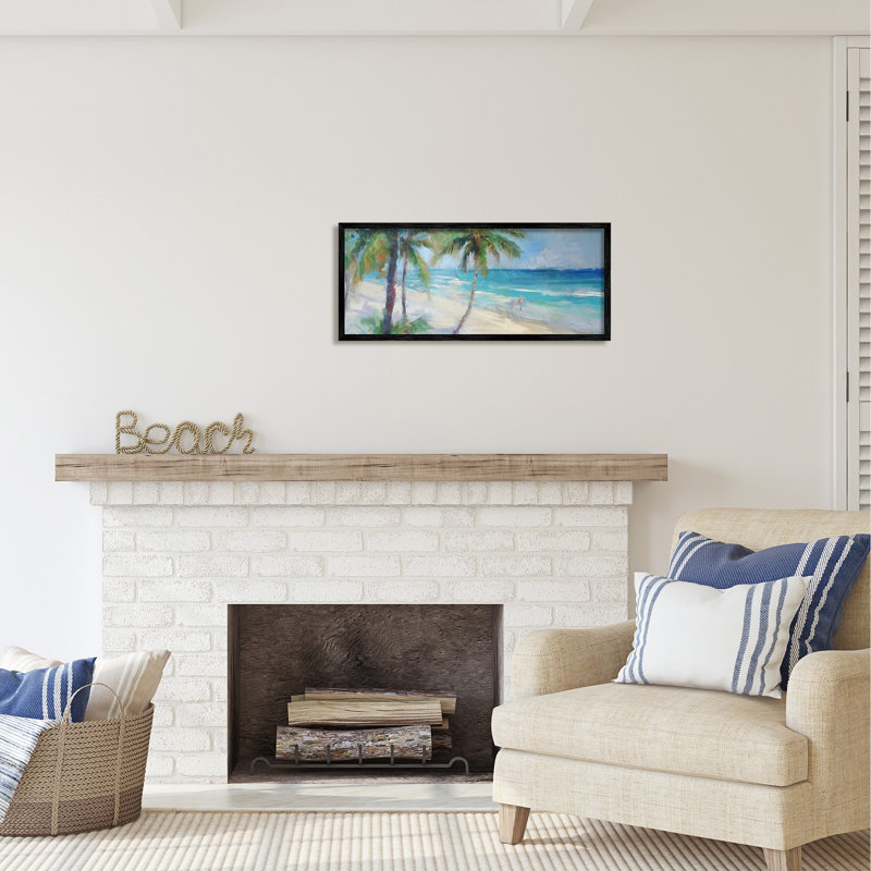 Bb-370-Encadré, scène de vagues de la mer tropicale encadrée sur bois par Ziwei Li, peinture, Giclée encadrée noir minuit