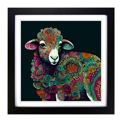 Sheep Paisley No.1 - Single Picture Frame Print on Wood