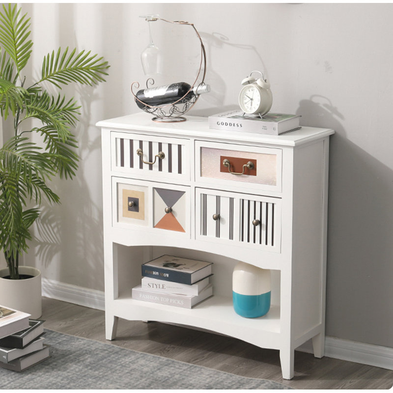 Console d'entrée chic avec rayures et blocs de couleur avec rangement, H 32,7 po x l 47,2 po x P 11,8 po