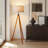 Eden 58" Mid-Century Modern LED Tripod Floor Lamp with Havana Brown Finish, Beige Fabric Drum Shade, and 3-Way Dimming, Bulb Included