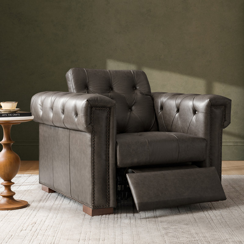 Fauteuil inclinable électrique en cuir véritable Burbank, Cacao