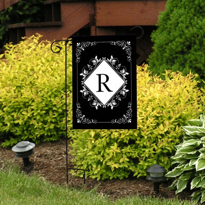 Drapeau de jardin noir et blanc monogramme R