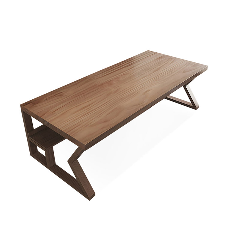 Tan Rectangular Solid Wood desk, 29.53" H x 55.12" W x 27.56" D