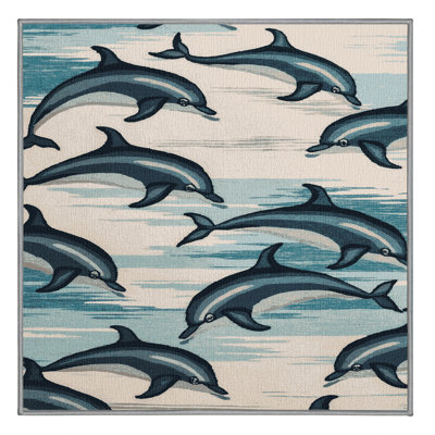 Washable Dolphin Pod Coastal Area Rug
