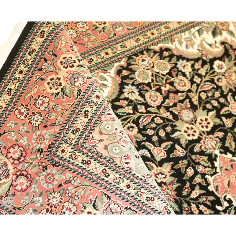 Tapis vert et ivoire noué à la main de haute qualité