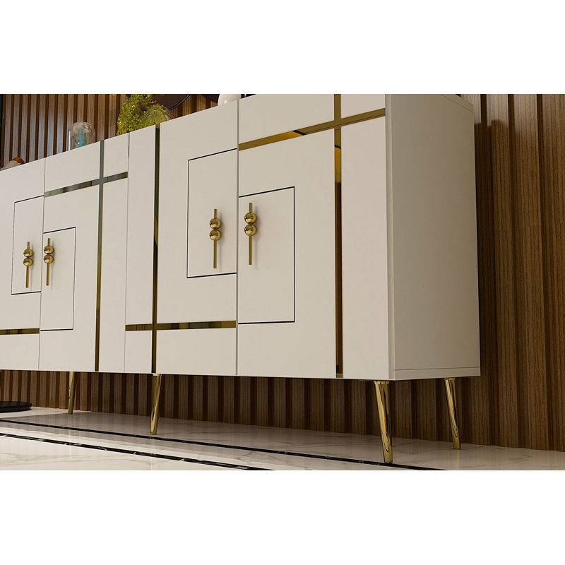 Console murale Catena, blanche et dorée, panneau de particules 100% mélaminé | Plusieurs tablettes, conception robuste, parfaite pour les décorations glamour et les solutions peu encombrantes