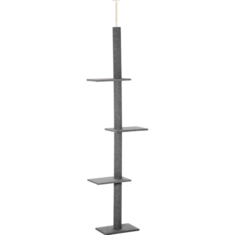 Arbre à chat de 8,5 pi de hauteur, plancher-plafond réglable avec poteaux à griffer et plateformes confortables pour les activités de chaton, structure d'escalade grise, chatons de tringle sécurisés